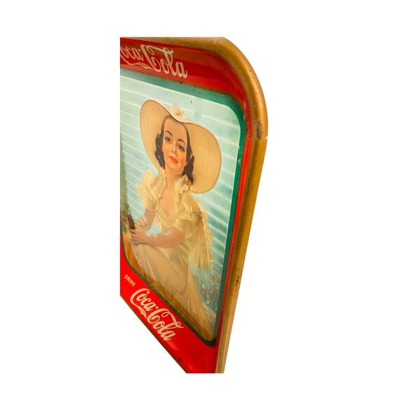 Vintage Coca Cola 1938 Girl in Yellow Dress Advertising Tray - Picture 3 of 5